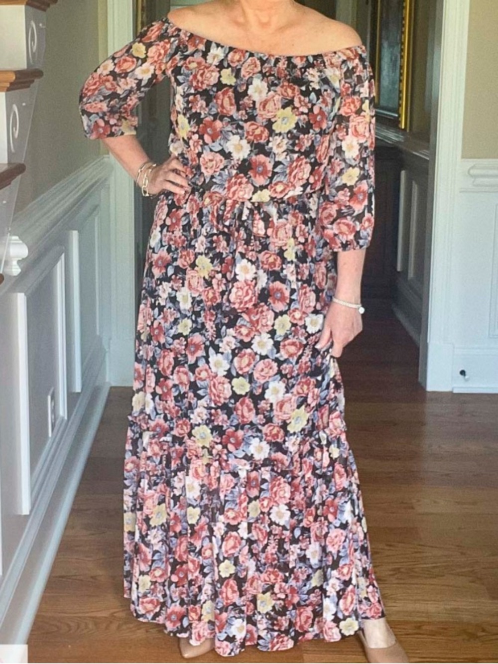 Premier Black Floral Off-Shoulder Maxi Dress size 16